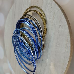 Bangle bundle blue olive silver dancing adornment shimmer